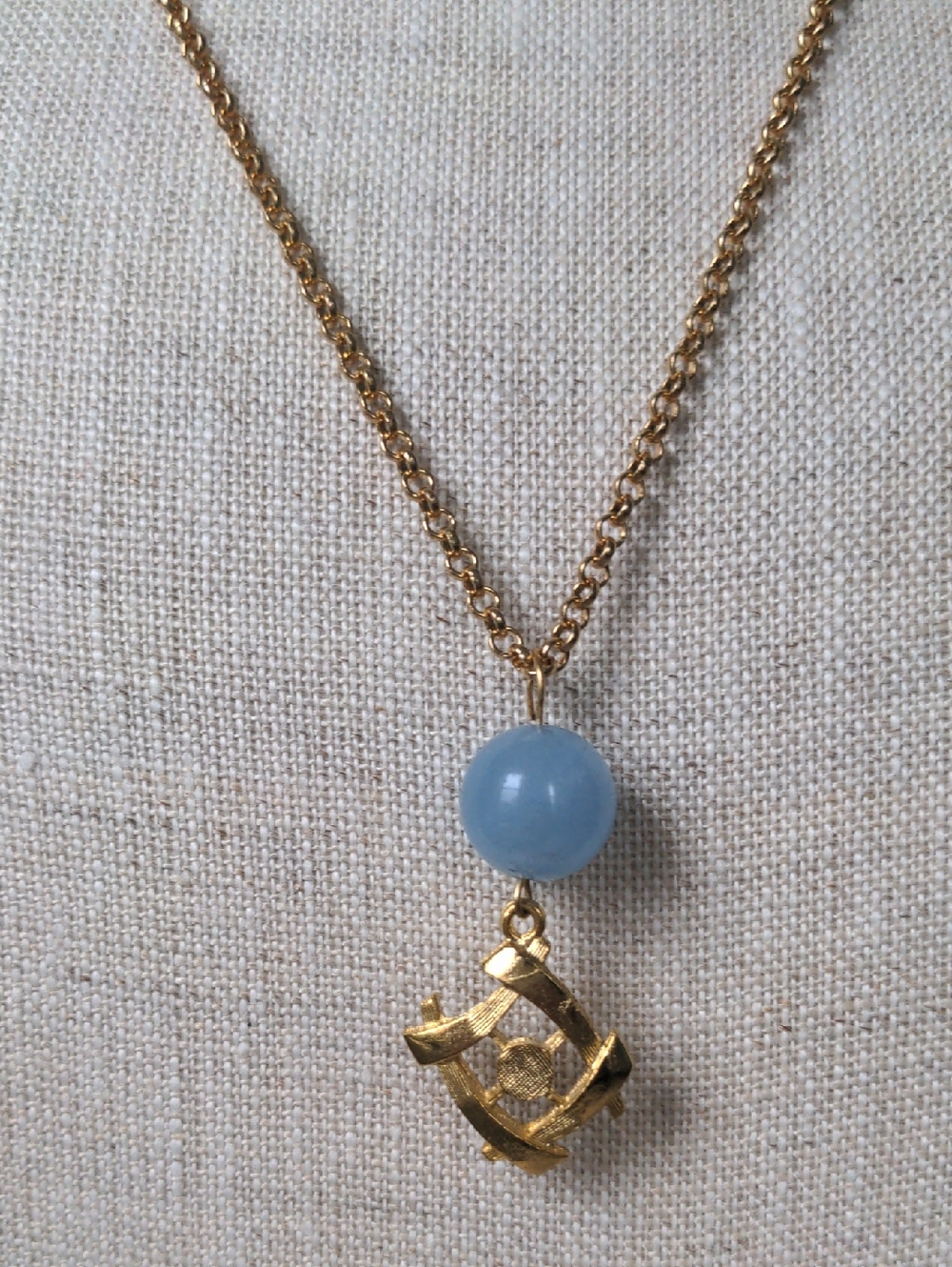 New Aquamarine & Mariner Wheel. Gold Pendant Necklace, 18"+ 2", Dainty, Symbolic
